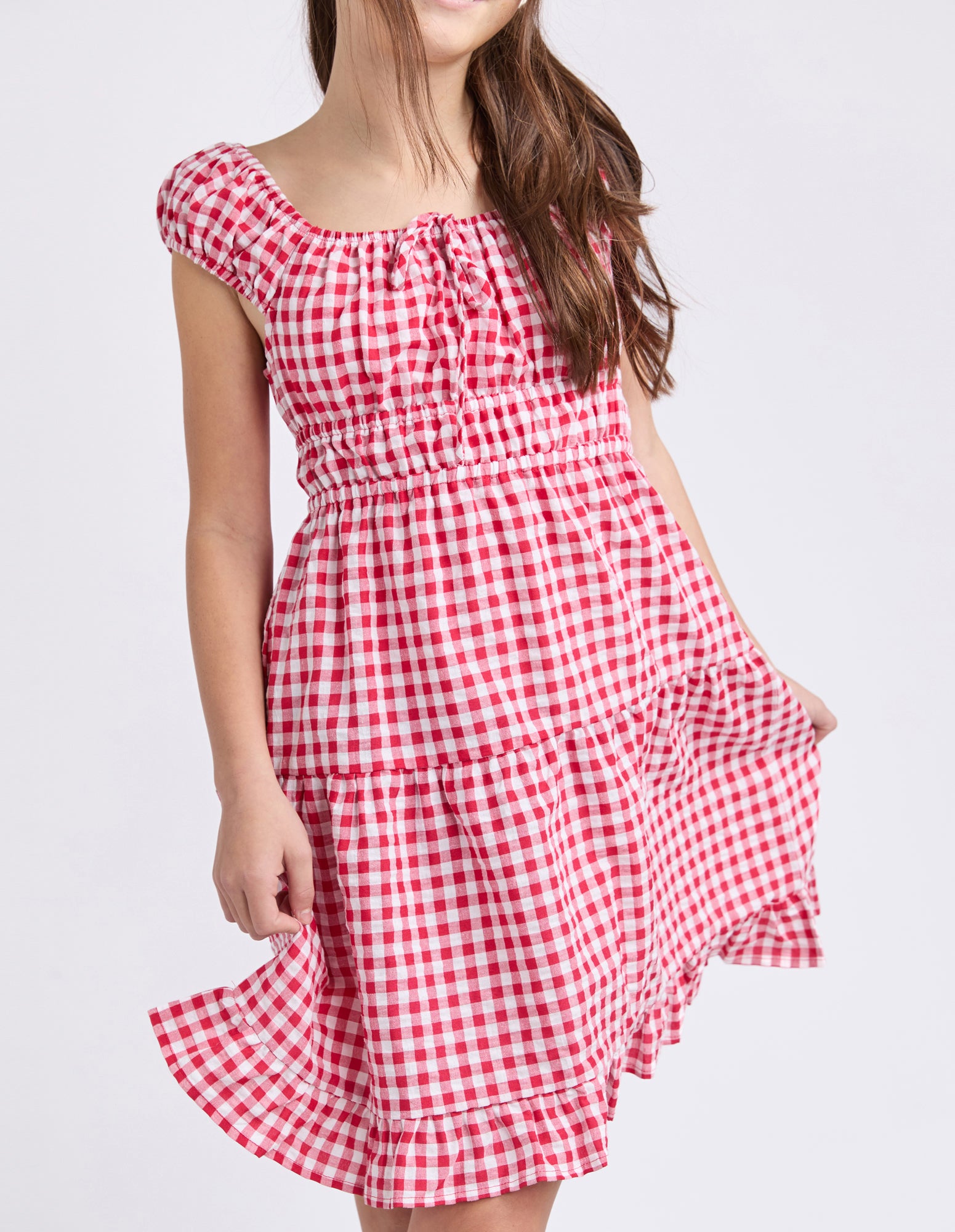 Eve Girl Tween Elsa Gingham Dress - Red