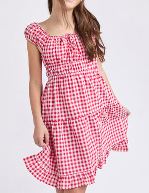 Eve Girl Tween Elsa Gingham Dress - Red