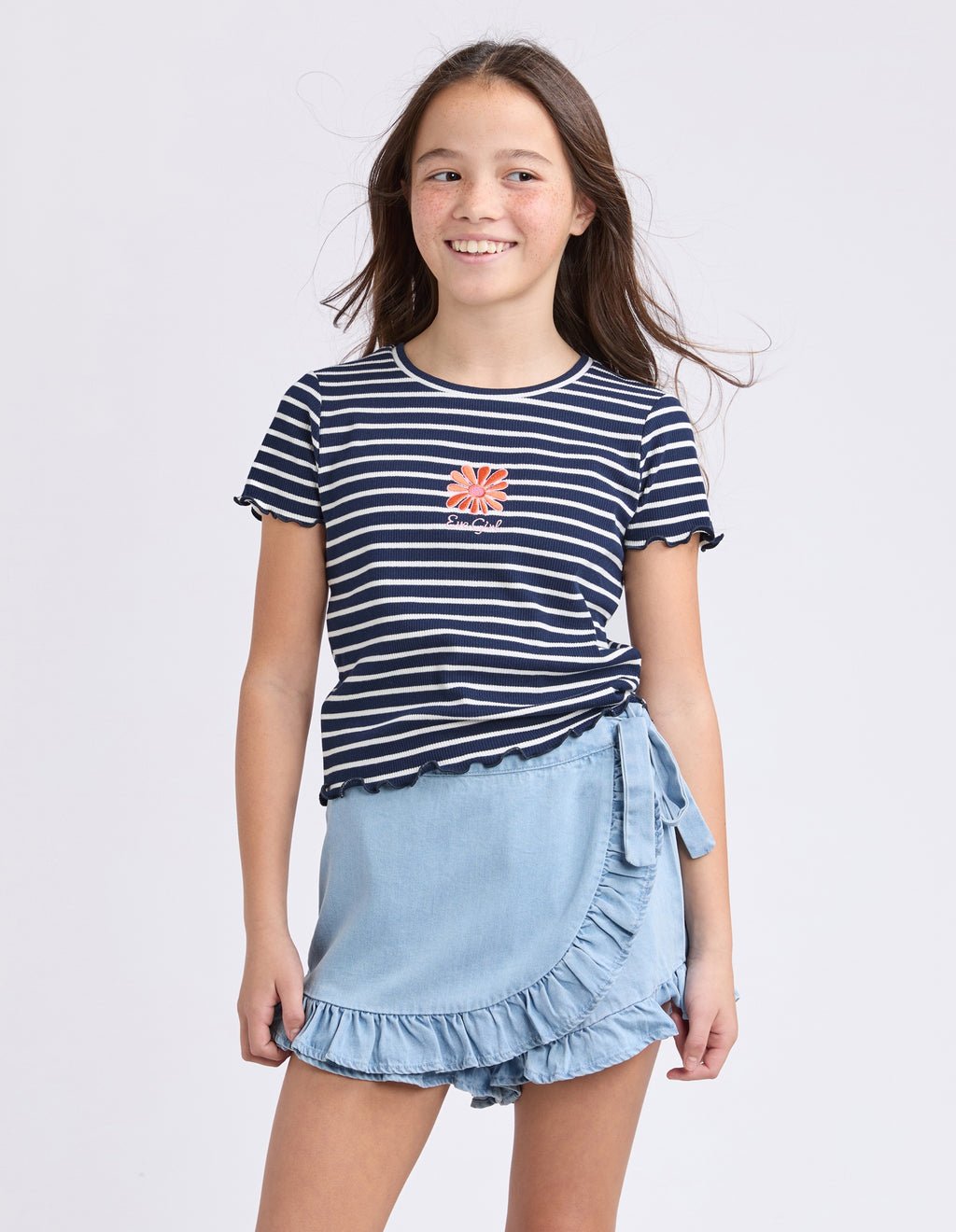 Eve Girl Tween Issy Rib Tee - Navy