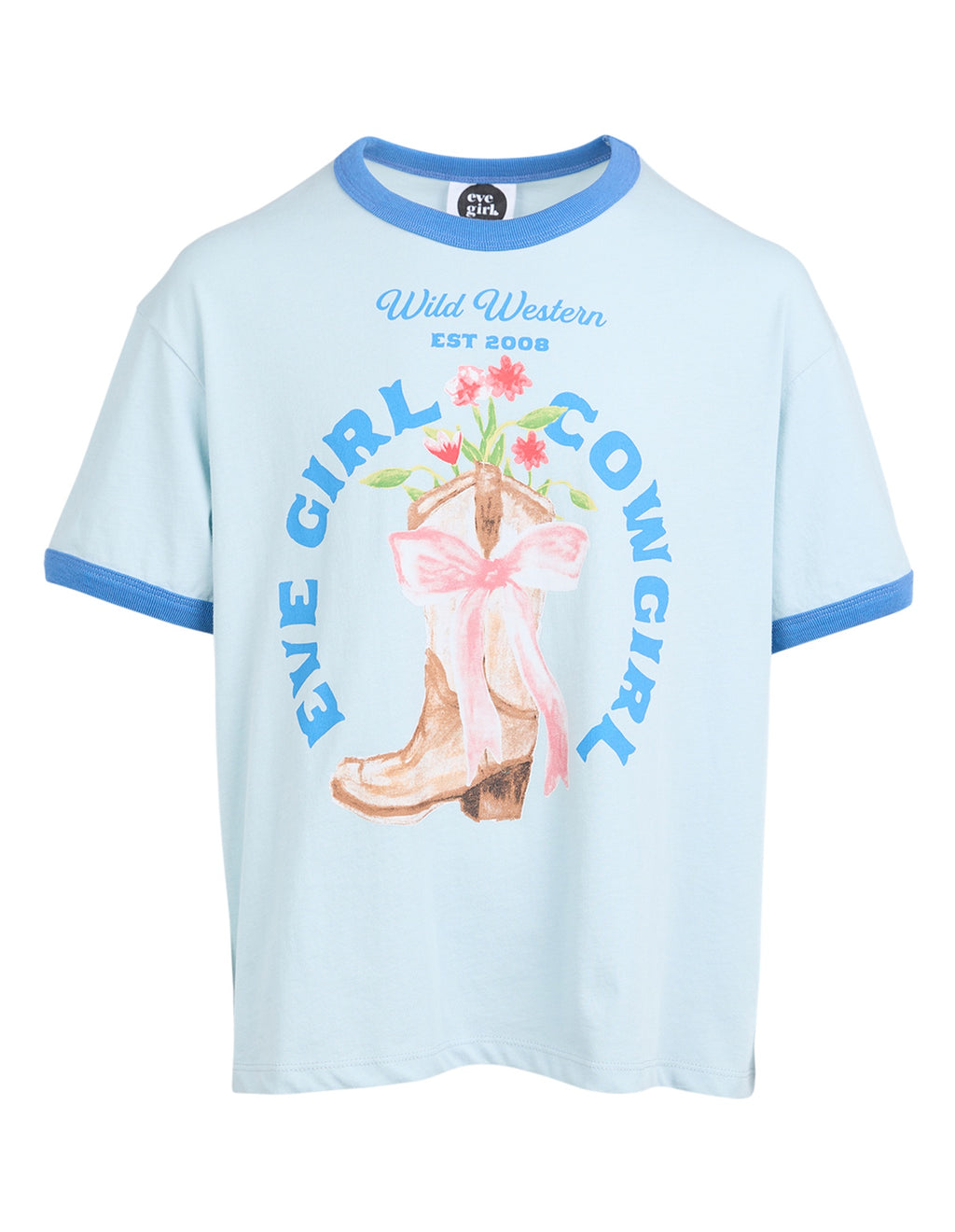 Eve Girl Tween Rodeo Ringer Tee - Light Blue