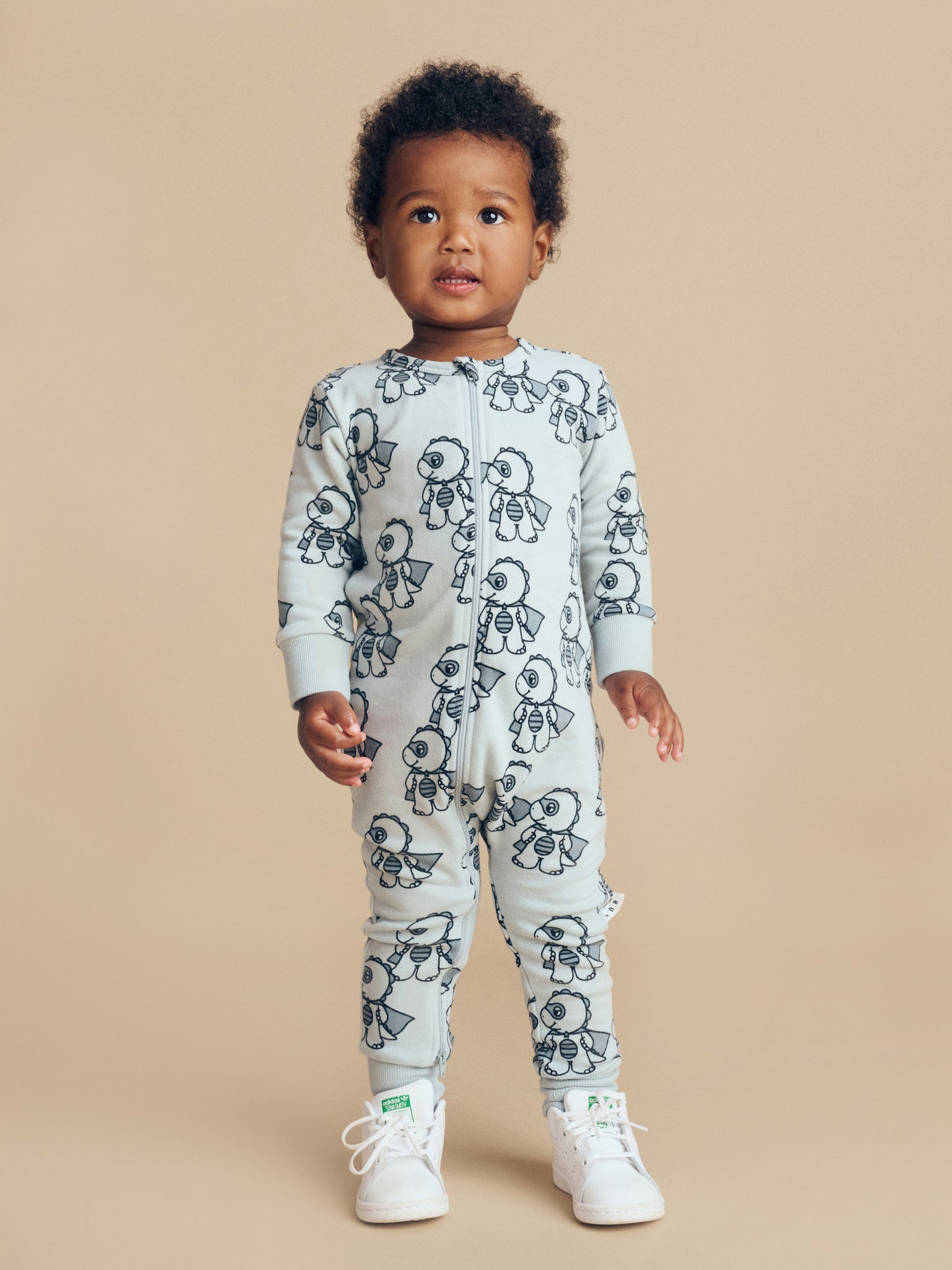 Huxbaby Dino Hero Zip Romper - Slate