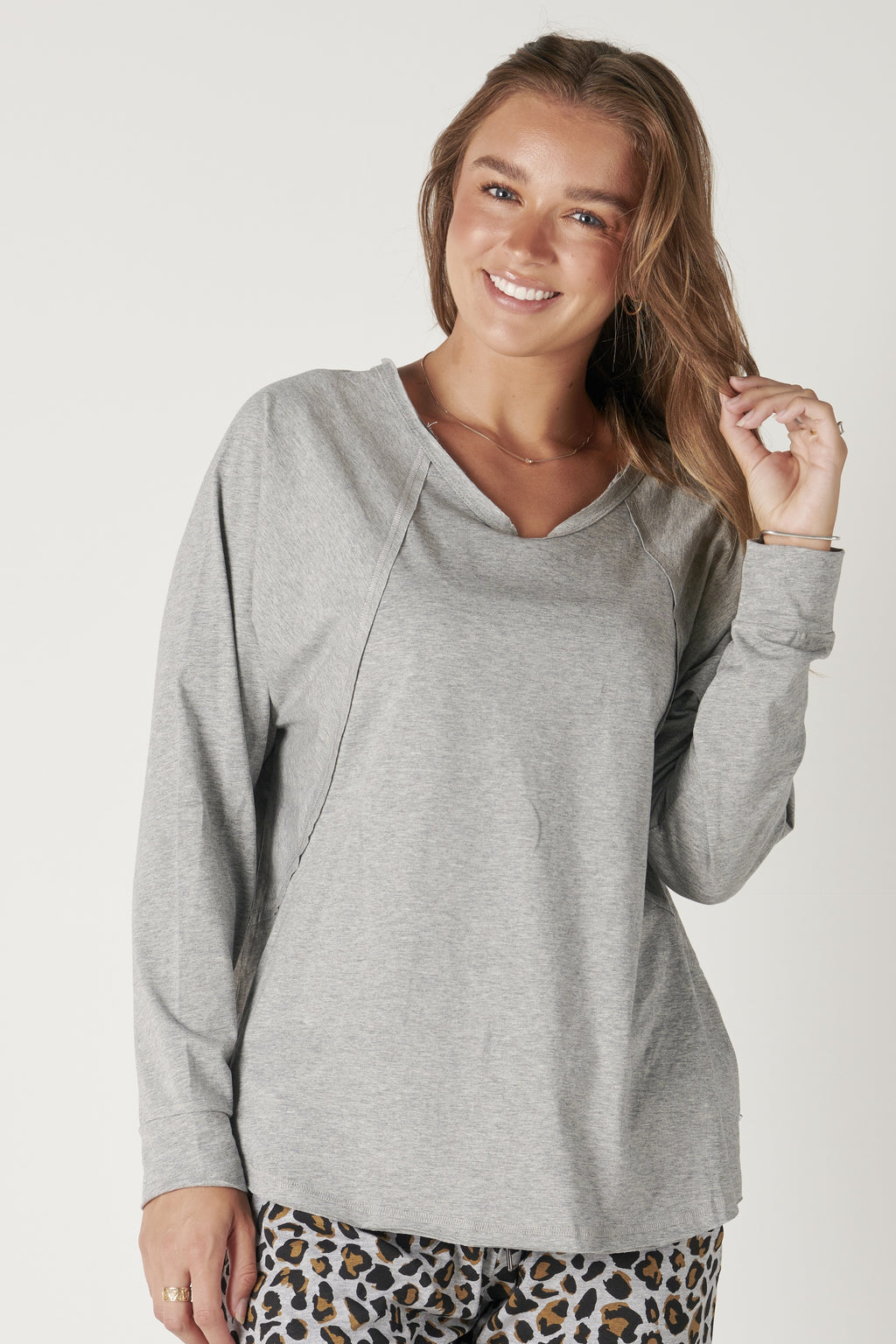 One Ten Willow Long Sleeve Slouch Tee - Grey Marle