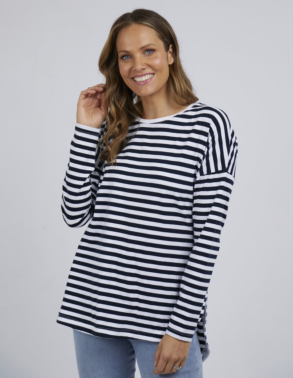 Elm Lauren LS Tee - White/Navy Stripe