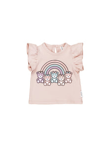 Huxbaby Rainbow Bears Frill T-shirt - Rose