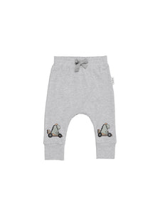 Huxbaby Dino Racer Knee Drop Crotch Pant - Grey Marle